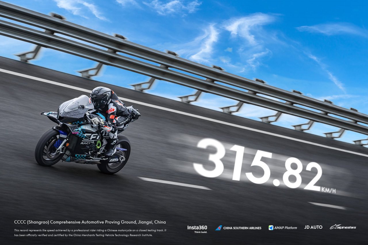 Kitajski dvokolesnik z V4 motorjem dosegel hitrost skoraj 316 km/h